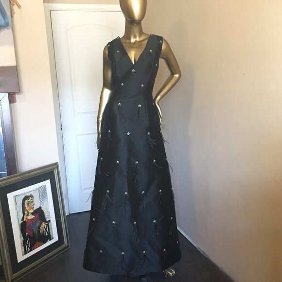 𝐒𝐭. 𝐉𝐨𝐡𝐧 Silk Blend Hand Beaded Mikado Gown - Picture 7 of 16